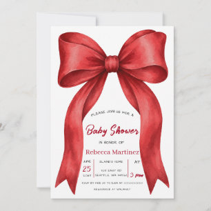 Invitation Baby Shower de Noël au Ruban Rouge pour Bébé de Ge