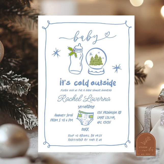 Invitation Baby shower de Noël bleu hiver (Créateur téléchargé)