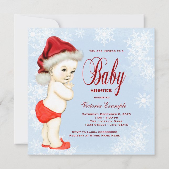 Invitation Baby shower de Noël Blue Snowflake (Devant)