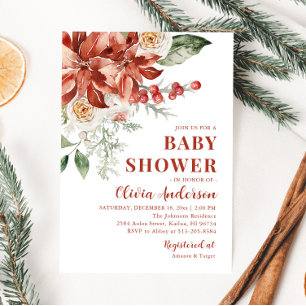 Invitation Baby shower de Noël Boho Winter Red Floral