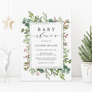 Invitation Baby shower de Noël Botanical Greenery