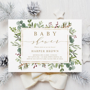 Invitation Baby shower de Noël Botanical Greenery
