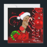 Invitation Baby shower de Noël Boy Red Black Ethnic<br><div class="desc">Baby shower de Noël Garçon,  Rouge et Noir pour un bébé garçon. Trim noir,  cloches rouge et cloches de Noël Ball arcs sucre de canne rouge. Bébé dans la boîte cadeau rouge vert. Vintage baby shower mignon. Baby shower ethnique africain-américain. Baby shower de Santa Hat</div>