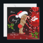 Invitation Baby shower de Noël Boy Red Santa Hat Ethnic<br><div class="desc">Baby shower de Noël,  chapeau de Père Noël rouge et noir pour un bébé garçon. Trim noir,  cloches rouge et cloches de Noël Ball arcs sucre de canne rouge. Bébé dans Red Green Holly. Vintage baby shower mignon. Baby shower ethnique africain-américain. Baby shower de Santa Hat</div>