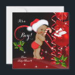 Invitation Baby shower de Noël Boy Red Santa Hat Ethnic<br><div class="desc">Baby shower de Noël,  chapeau de Père Noël rouge et noir pour un bébé garçon. Trim noir,  cloches rouge et cloches de Noël Ball arcs sucre de canne rouge. Bébé dans Red Green Holly. Vintage baby shower mignon. Baby shower ethnique africain-américain. Baby shower de Santa Hat</div>