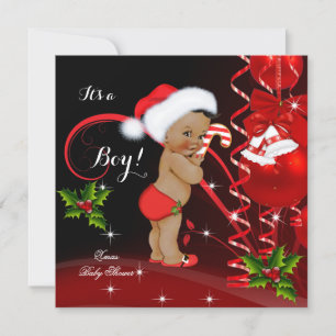 Invitation Baby shower de Noël Boy Red Santa Hat Ethnic