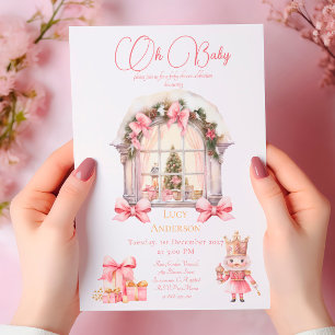 Invitation Baby shower de Noël : Casse-noisette rose aquarell