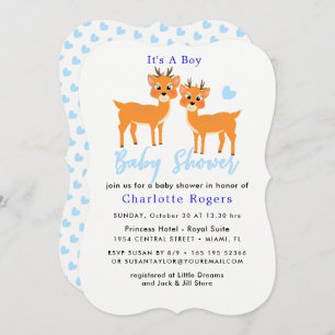 Invitation Baby shower de Noël Cerf Bois mou Bleu Hiver