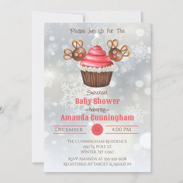 Invitation Baby shower de Noël Cupcake (Devant)