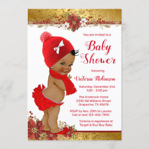 Invitation Baby shower de Noël de la fille Rouge Africaine
