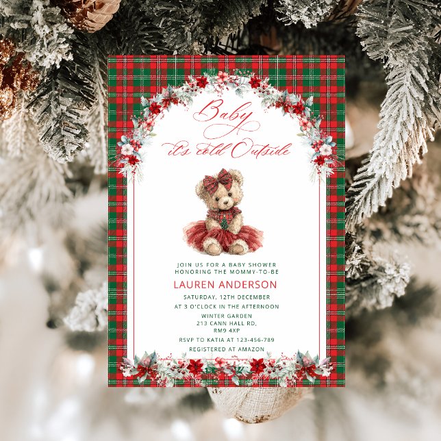 Invitation Baby shower de Noël de luxe Teddy Bear (Créateur téléchargé)