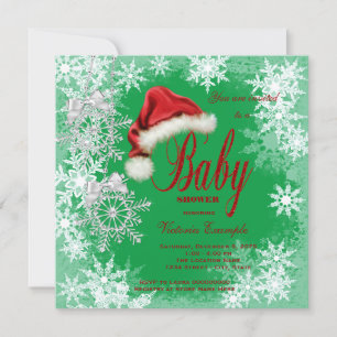 Invitation Baby shower de Noël de Santa Hat Snowflake