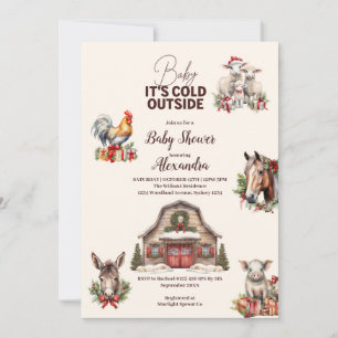 Invitation Baby shower de Noël des animaux de ferme d'hiver