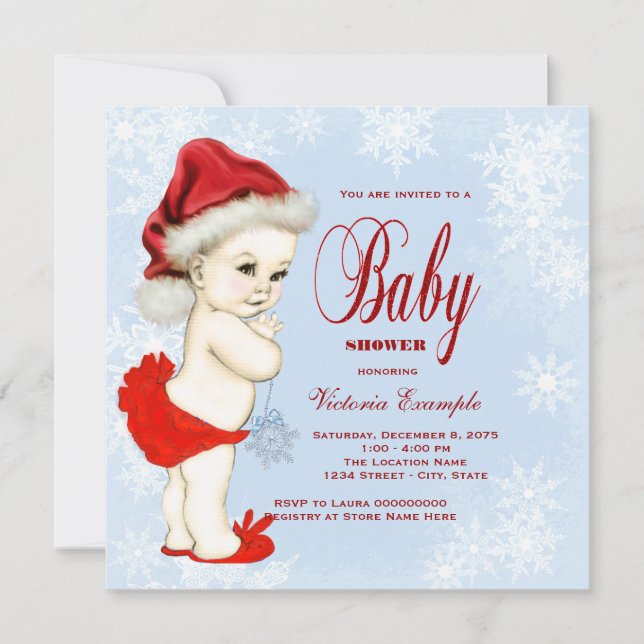 Invitation Baby shower de Noël des Filles de Flamme de neige  (Devant)