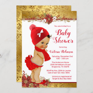 Invitation Baby shower de Noël des filles Red Gold Ethnic