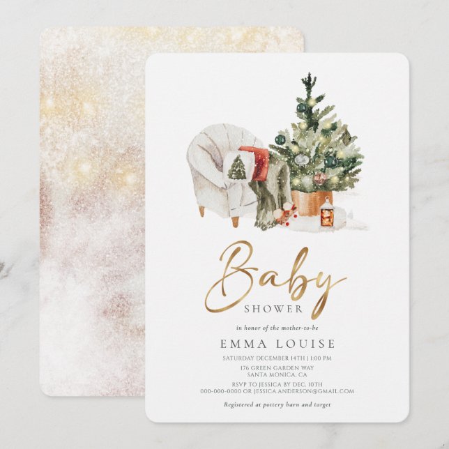 Invitation Baby shower de Noël d'hiver (Devant / Derrière)