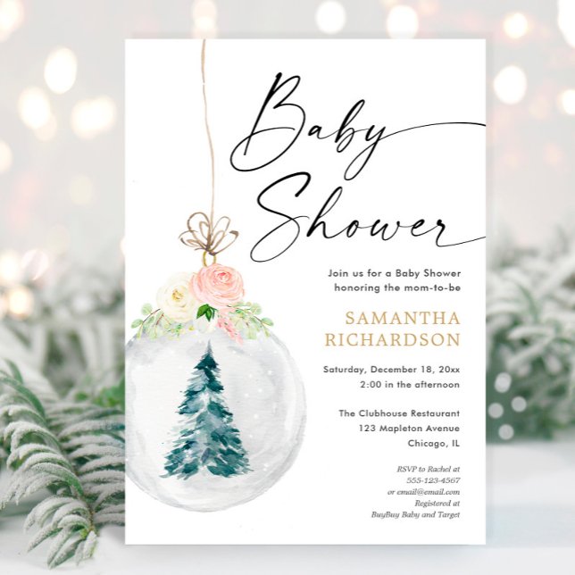 Invitation Baby shower de Noël d'hiver en or rose (Créateur téléchargé)