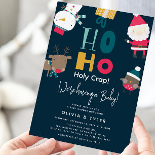 Invitation Baby shower de Noël drôle 'Ho Ho Holy Crap'