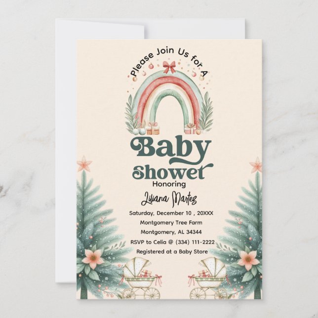 Invitation Baby shower de Noël Festif Rustique Rainbow (Devant)
