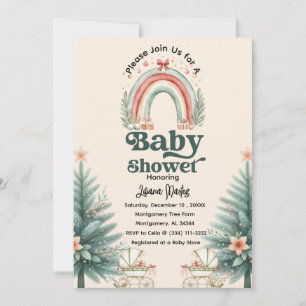 Invitation Baby shower de Noël Festif Rustique Rainbow