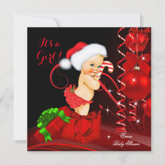 Invitation Baby shower de Noël Fille Rouge Noir Blonde