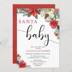 Invitation Baby shower de Noël fleuri père Noël