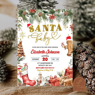 Invitation Baby shower de Noël Floral Red Père Noël