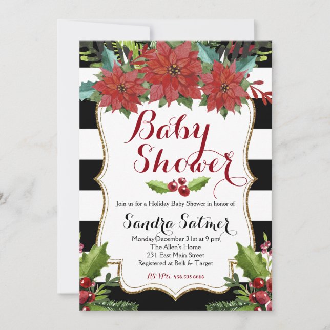 Invitation Baby shower de Noël Floral Watercolor (Devant)