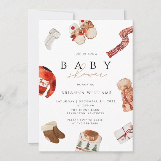 Invitation Baby shower de Noël hiver (Devant)
