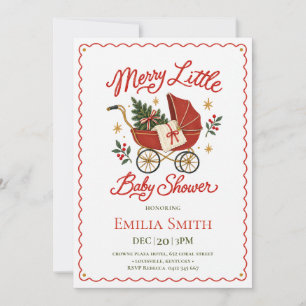 Invitation Baby Shower de Noël Merry Little dans un landau vi