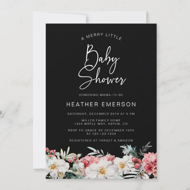 Invitation Baby Shower de Noël Noir (Devant)