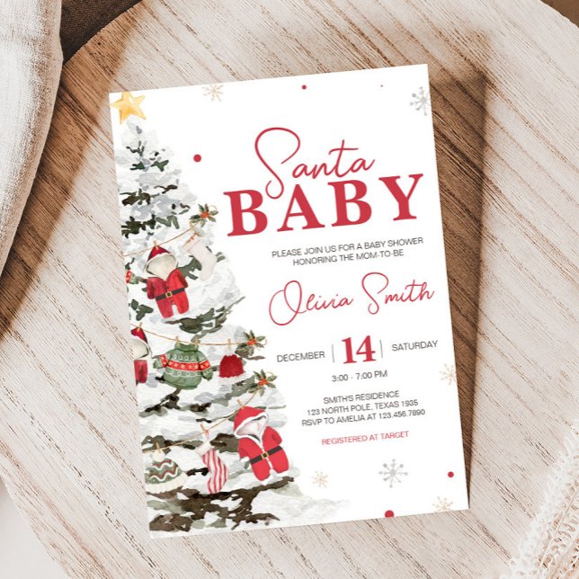 Invitation Baby shower de Noël père Noël Baby Clothes (Santa Baby Christmas Baby Shower Invitation)