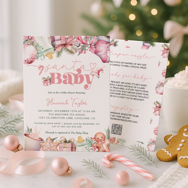 Invitation Baby shower de Noël père Noël Baby Pink Girl (Créateur téléchargé)