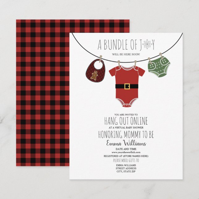 Invitation Baby shower de Noël Père Noël en ligne (Devant / Derrière)