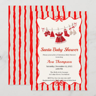 Invitation Baby shower de Noël Père Noël Vêtements rouge et