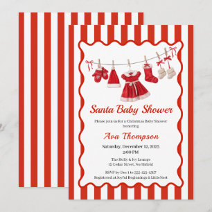 Invitation Baby shower de Noël Père Noël Vêtements rouge et