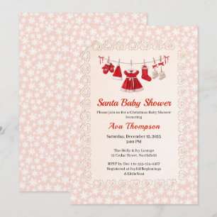 Invitation Baby shower de Noël   Père Noël Vêtements rouge et