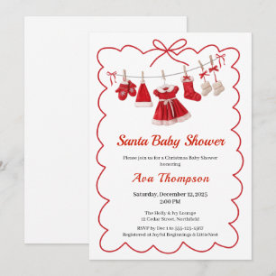 Invitation Baby shower de Noël Père Noël Vêtements rouge et