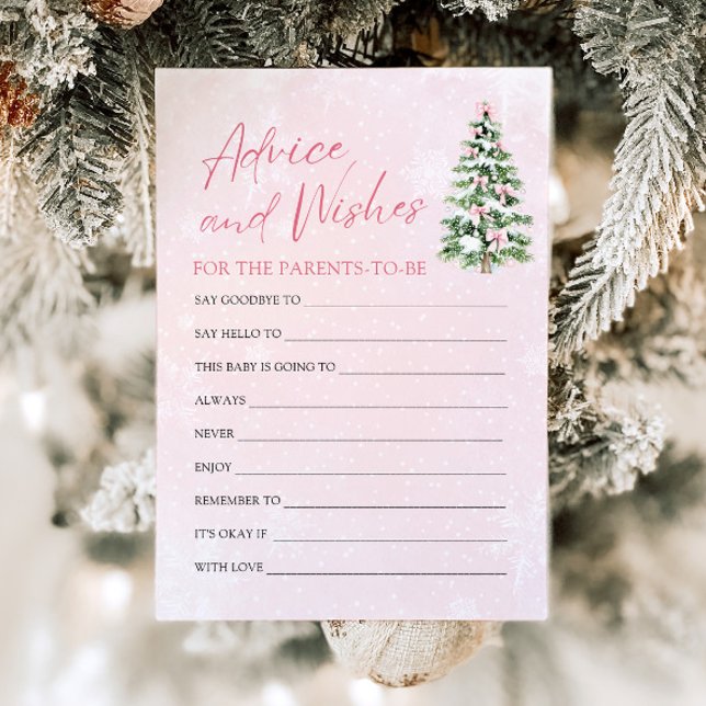 Invitation Baby shower de Noël Pink Bows Conseils et souhaits (Pink Bows Christmas Baby Shower Advice and Wishes Game)