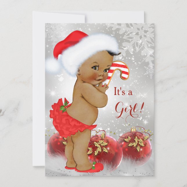 Invitation Baby shower de Noël Red Gold Bauble Ethnic (Devant)