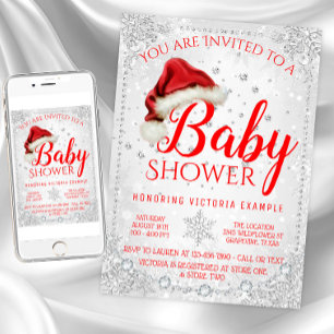 Invitation Baby shower de Noël Red Santa Hat Snowflake