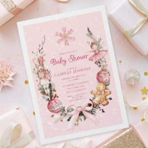 Invitation Baby shower de Noël rose