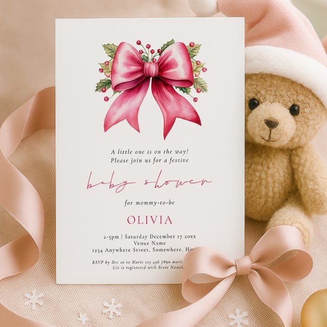 Invitation Baby shower de Noël rose Coquette Bow (Créateur téléchargé)