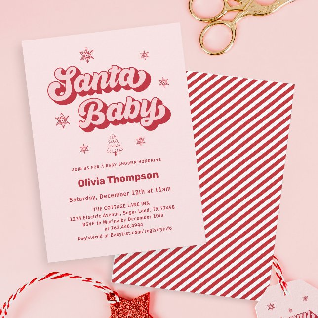 Invitation Baby shower de Noël rose Père Noël bébé (Créateur téléchargé)