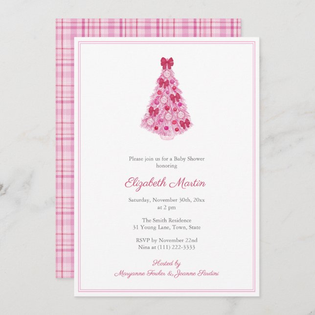 Invitation Baby shower De Noël Rose Pour Fête De Fille (Devant / Derrière)