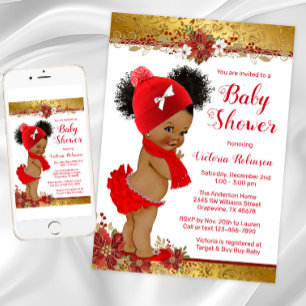Invitation Baby shower de Noël Rouge or