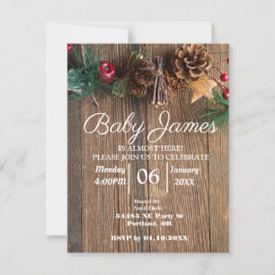 Invitation Baby shower de Noël rustique
