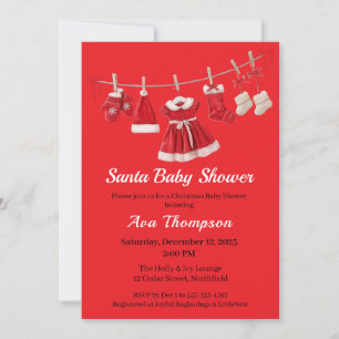 Invitation Baby Shower de Noël Vêtements de Père Noël Rouge