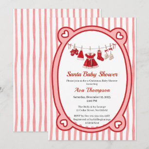 Invitation Baby Shower de Noël Vêtements de Père Noël Rouge
