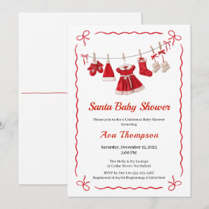 Invitation Baby Shower de Noël Vêtements de Père Noël Rouge